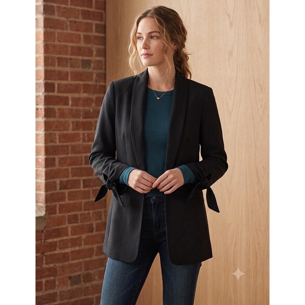 Express Tie Cuff Open Front Blazer Womens Small Black Excellent